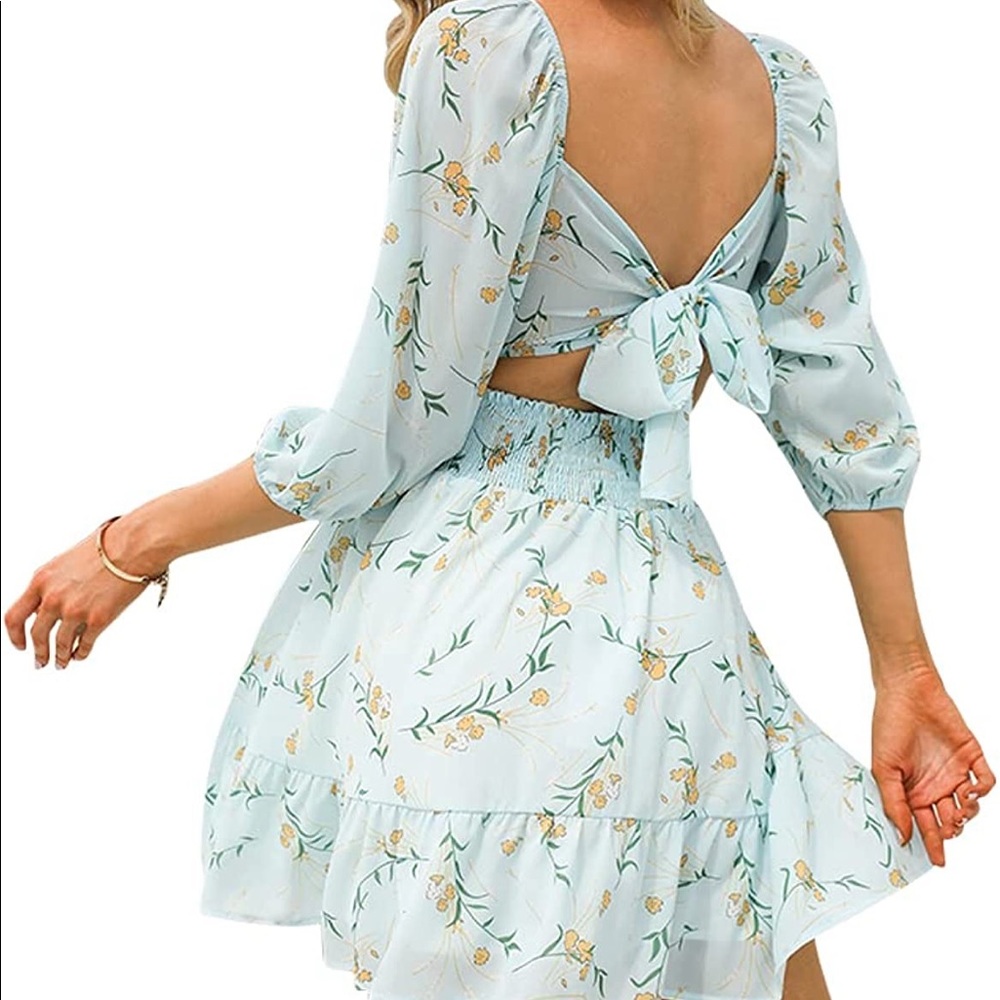 Women’s Tie Back Summer Dress Ruffled Off Shoulder A-Line Vintage Mini Floral